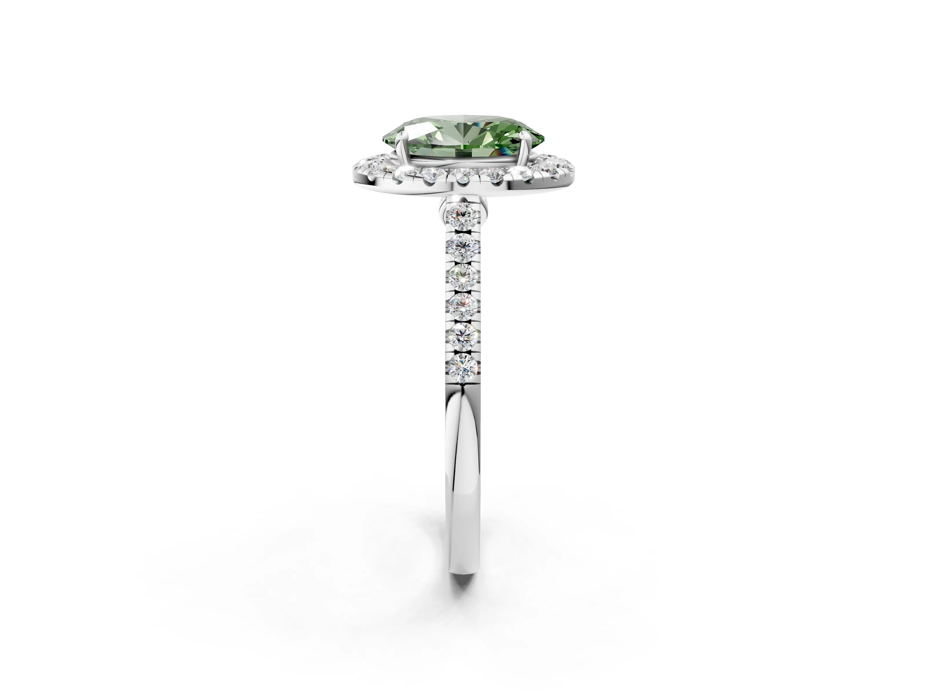 White gold Fancy Green Oval Cut Halo Pave Diamond Engagement Ring with Four-Prong Setting_2