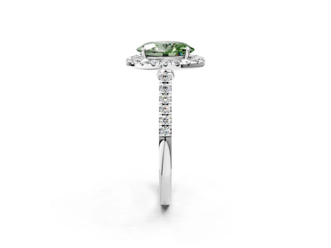 White gold Fancy Green Oval Cut Halo Pave Diamond Engagement Ring with Four-Prong Setting_2