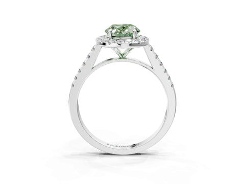 White gold Fancy Green Oval Cut Halo Pave Diamond Engagement Ring with Four-Prong Setting_3