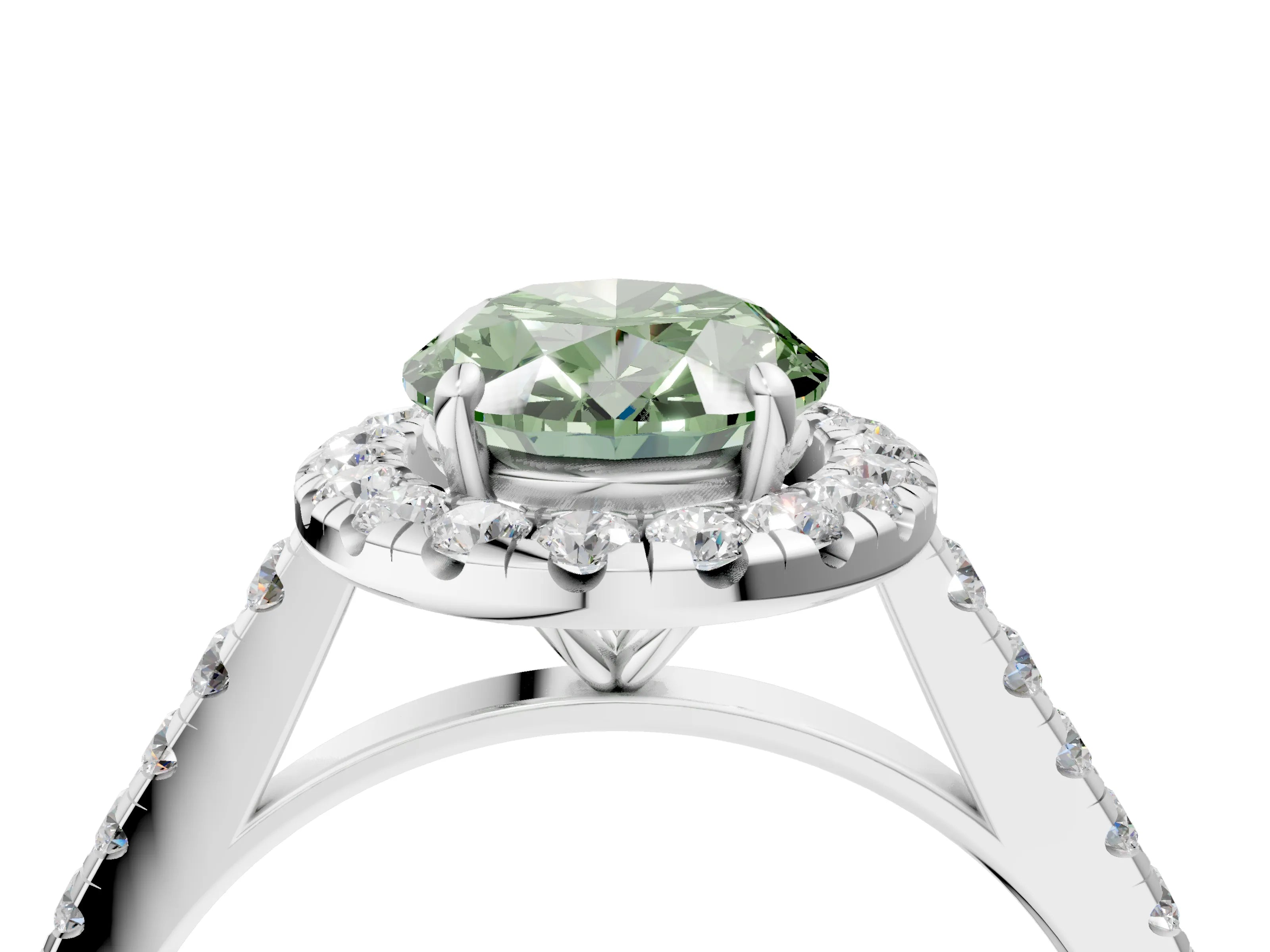 White gold Fancy Green Oval Cut Halo Pave Diamond Engagement Ring with Four-Prong Setting_4
