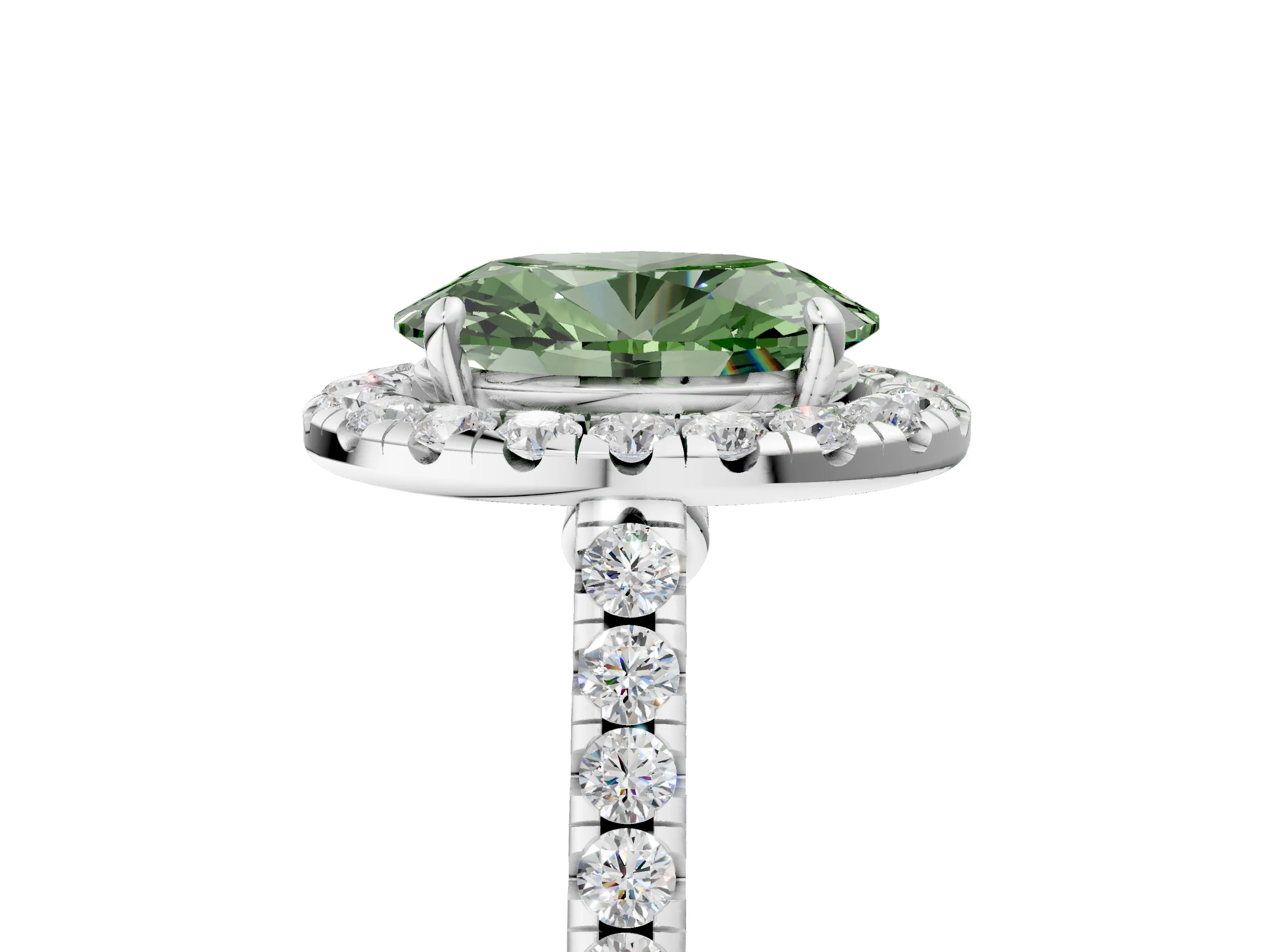 White gold Fancy Green Oval Cut Halo Pave Diamond Engagement Ring with Four-Prong Setting_5