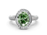 White gold Fancy Green Oval  Cut Halo Pave Split Shank Prong Setting Ring_32