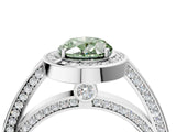 White gold Fancy Green Oval  Cut Halo Pave Split Shank Prong Setting Ring_36