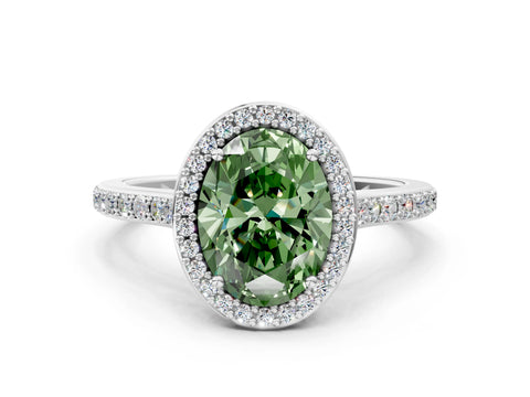 White gold Fancy Green Oval Cut Halo Round Diamond Pavé Band with Four-Prong Setting_15