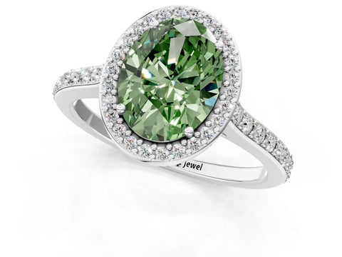 White gold Fancy Green Oval Cut Halo Round Diamond Pavé Band with Four-Prong Setting_16