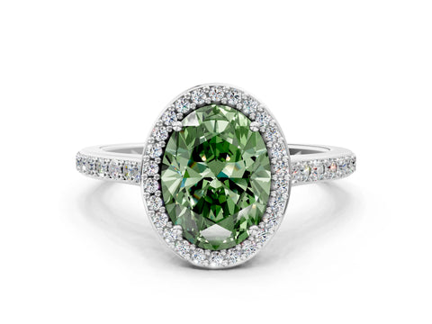 White gold Fancy Green Oval Cut Halo Round Diamond Pavé Band with Four-Prong Setting_22