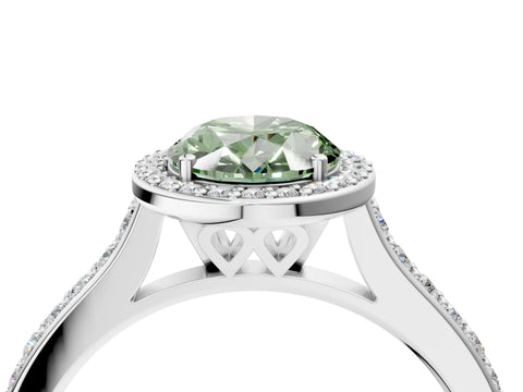White gold Fancy Green Oval Cut Halo Round Diamond Pavé Band with Four-Prong Setting_26