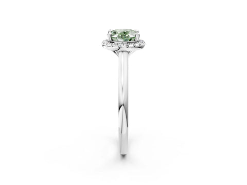 White gold Fancy Green Oval Cut Halo Round Diamond Solitaire Engagement Ring with Pave Band and Four-Prong Setting_14