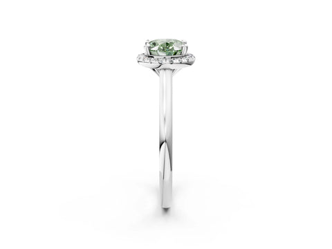 White gold Fancy Green Oval Cut Halo Round Diamond Solitaire Engagement Ring with Pave Band and Four-Prong Setting_26