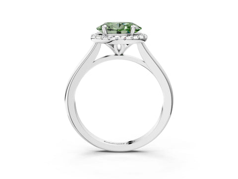 White gold Fancy Green Oval Cut Halo Round Diamond Solitaire Engagement Ring with Pave Band and Four-Prong Setting_27