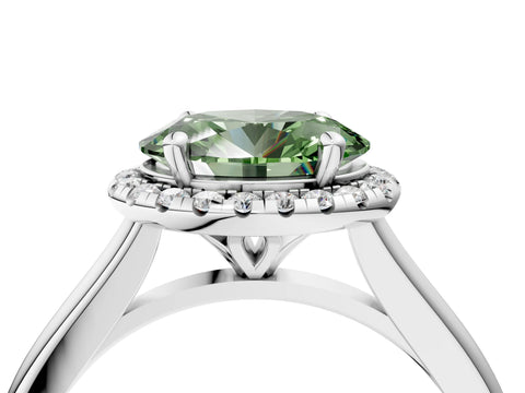 White gold Fancy Green Oval Cut Halo Round Diamond Solitaire Engagement Ring with Pave Band and Four-Prong Setting_28