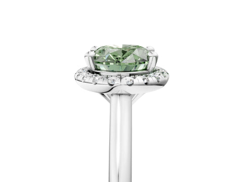 White gold Fancy Green Oval Cut Halo Round Diamond Solitaire Engagement Ring with Pave Band and Four-Prong Setting_29