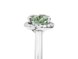 White gold Fancy Green Oval Cut Halo Round Diamond Solitaire Engagement Ring with Pave Band and Four-Prong Setting_29