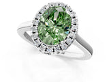 White gold Fancy Green Oval Cut Halo Round Diamond Solitaire Ring with Pavé Band and Four-Prong Setting_1