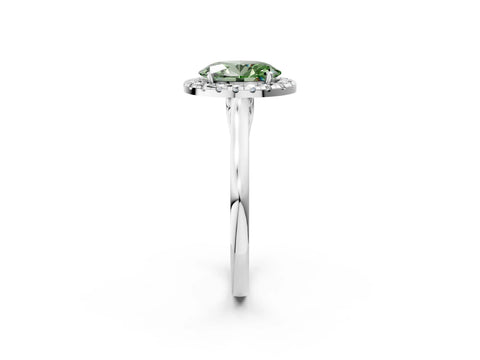 White gold Fancy Green Oval Cut Halo Round Diamond Solitaire Ring with Pavé Band and Four-Prong Setting_2