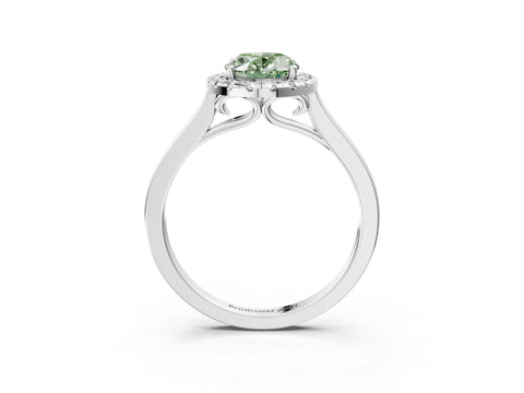 White gold Fancy Green Oval Cut Halo Round Diamond Solitaire Ring with Pavé Band and Four-Prong Setting_3