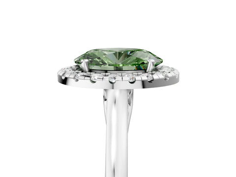 White gold Fancy Green Oval Cut Halo Round Diamond Solitaire Ring with Pavé Band and Four-Prong Setting_5