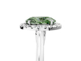 White gold Fancy Green Oval Cut Halo Round Diamond Solitaire Ring with Pavé Band and Four-Prong Setting_5