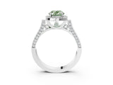 White gold Fancy Green Oval Cut Halo Round Diamond Twist Band with Four-Prong Setting_27