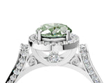 White gold Fancy Green Oval Cut Halo Round Diamond Twist Band with Four-Prong Setting_34