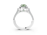 White gold Fancy Green Oval Cut Halo Round Diamond Twist Band with Four-Prong Setting_39