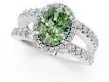 White gold Fancy Green Oval  Cut Halo Split Shank Diamond Ring with Four-Prong Setting_46