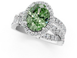 White gold Fancy Green Oval  Cut Halo Split Shank Prong Setting Ring_62