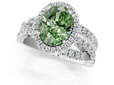 White gold Fancy Green Oval  Cut Halo Split Shank Prong Setting Ring_64