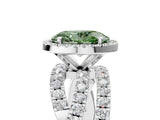 White gold Fancy Green Oval  Cut Halo Split Shank Prong Setting Ring_68