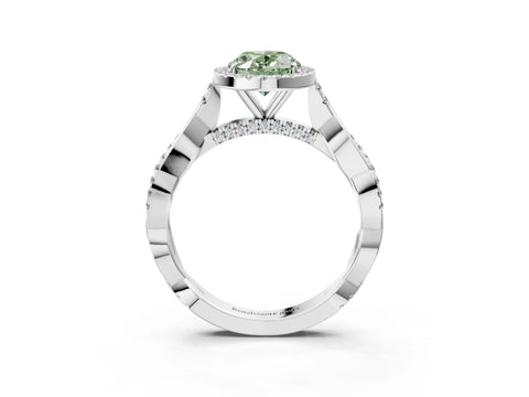 White gold Fancy Green Oval Cut Halo Twist Band with Four-Prong Setting_3