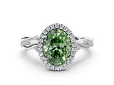 White gold Fancy Green Oval Cut Halo Twist Band with Four-Prong Setting_72