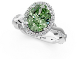 White gold Fancy Green Oval  Cut Halo Twisted Band Four-Prong Ring_21