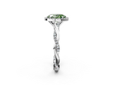 White gold Fancy Green Oval  Cut Halo Twisted Band Four-Prong Ring_22
