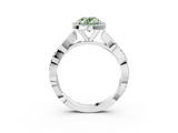 White gold Fancy Green Oval  Cut Halo Twisted Band Four-Prong Ring_23