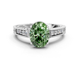 White gold Fancy Green Oval  Cut Milgrain Channel Set Engagement Ring with Solitaire Prong Setting_64