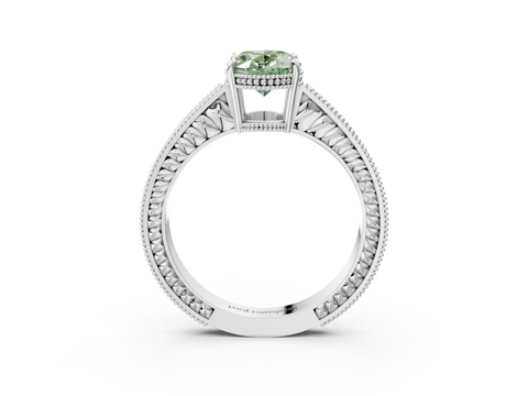 White gold Fancy Green Oval  Cut Milgrain Channel Set Engagement Ring with Solitaire Prong Setting_71