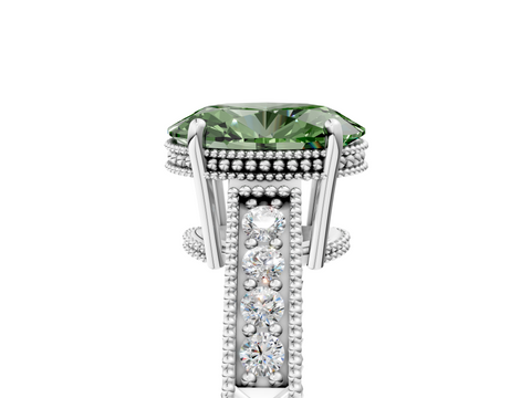 White gold Fancy Green Oval  Cut Milgrain Channel Set Engagement Ring with Solitaire Prong Setting_73