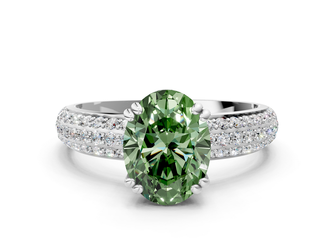 White gold Fancy Green Oval  Cut Pave Diamond Engagement Ring with Channel Set Band and Four-Prong Setting_20