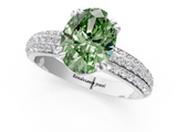 White gold Fancy Green Oval  Cut Pave Diamond Engagement Ring with Channel Set Band and Four-Prong Setting_21