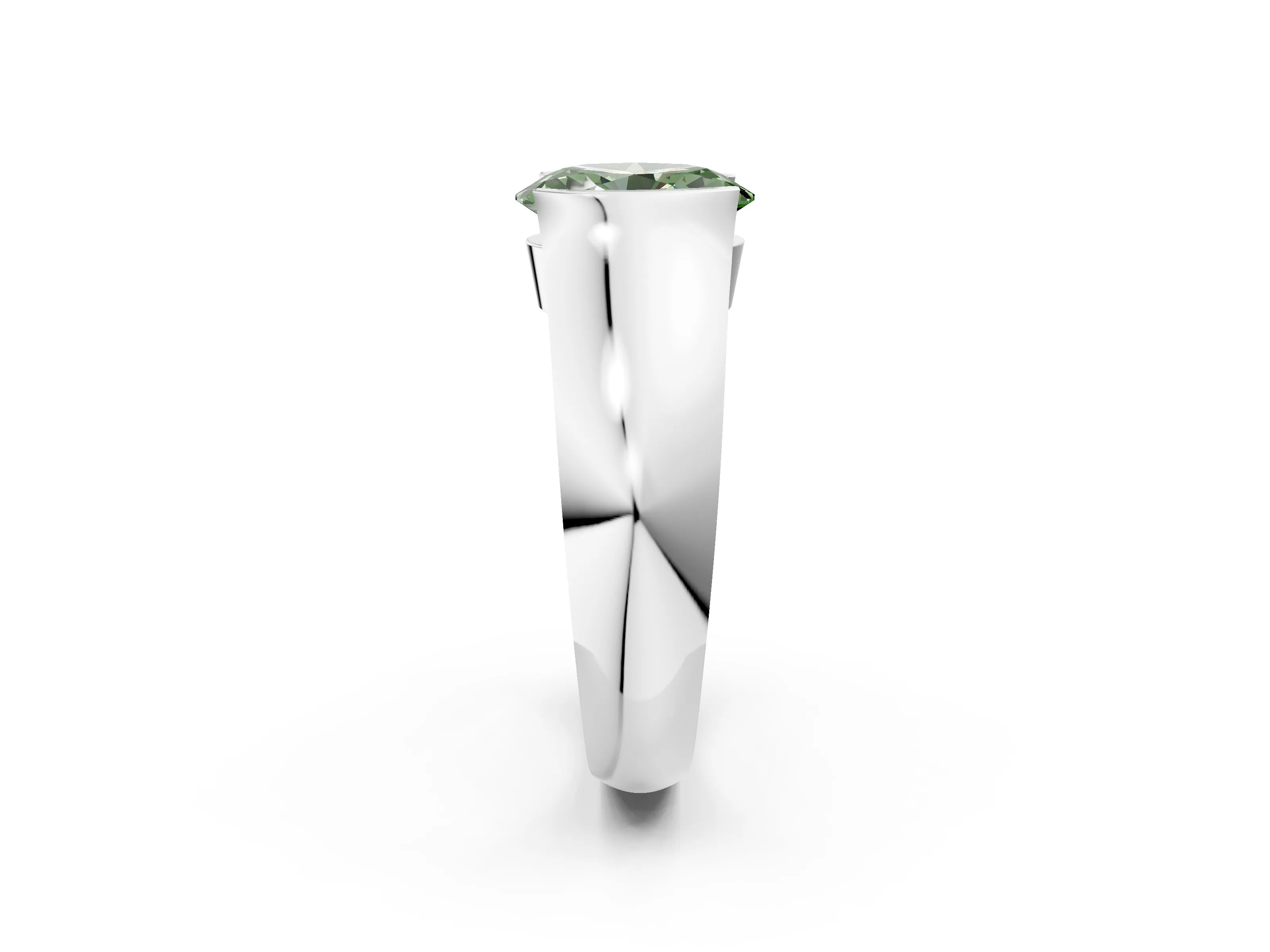 White gold Fancy Green Oval Cut Solitaire Bezel Set Diamond Ring with Wide Band_14