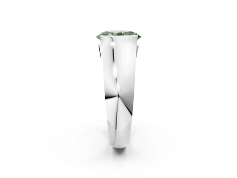 White gold Fancy Green Oval Cut Solitaire Bezel Set Diamond Ring with Wide Band_14