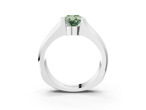 Platinum Oval Bezel Solitaire Engagement Ring Setting for Fancy Green Center
