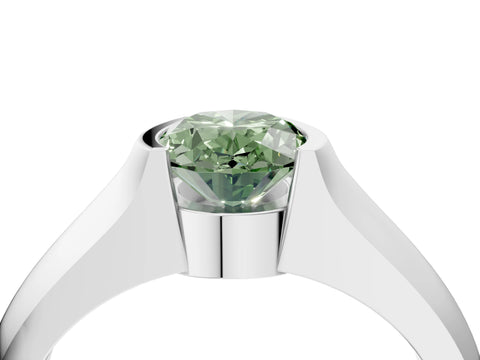 White gold Fancy Green Oval Cut Solitaire Bezel Set Diamond Ring with Wide Band_16