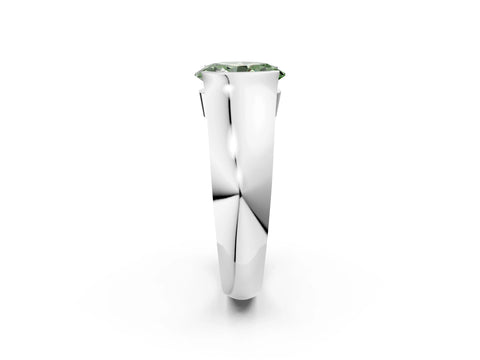 White gold Fancy Green Oval Cut Solitaire Bezel Set Diamond Ring with Wide Band_2