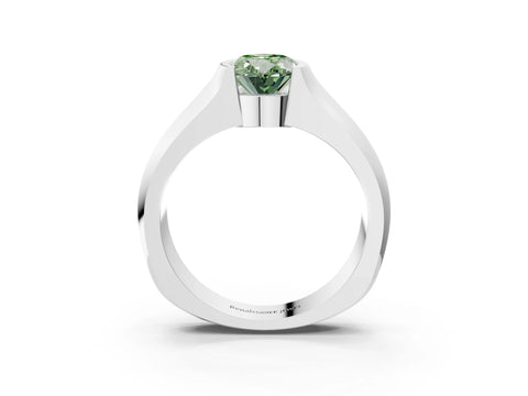 White gold Fancy Green Oval Cut Solitaire Bezel Set Diamond Ring with Wide Band_3