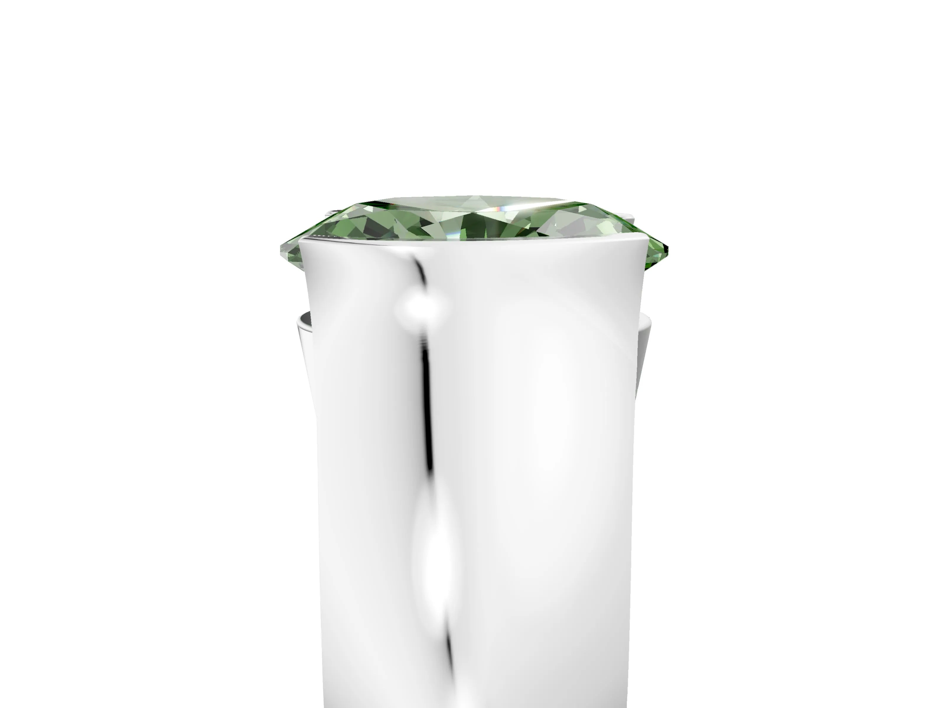 White gold Fancy Green Oval Cut Solitaire Bezel Set Diamond Ring with Wide Band_5
