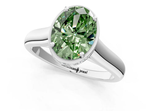 White gold Fancy Green Oval Cut Solitaire Diamond Engagement Ring with Four-Prong Setting and Tapered Band_13