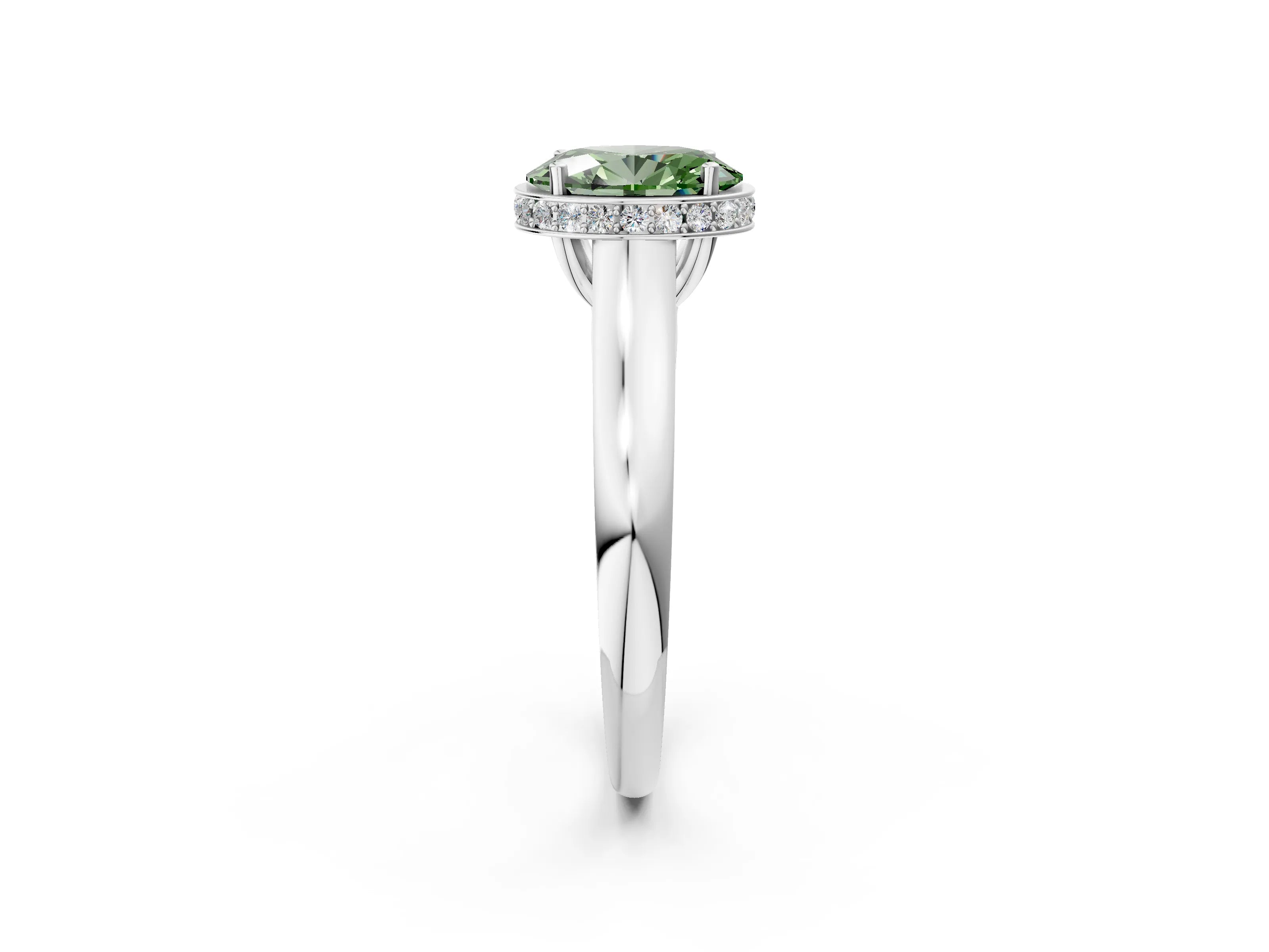White gold Fancy Green Oval Cut Solitaire Diamond Engagement Ring with Four-Prong Setting and Tapered Band_14
