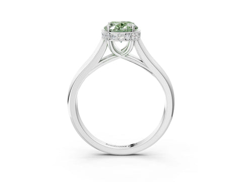 White gold Fancy Green Oval Cut Solitaire Diamond Engagement Ring with Four-Prong Setting and Tapered Band_15