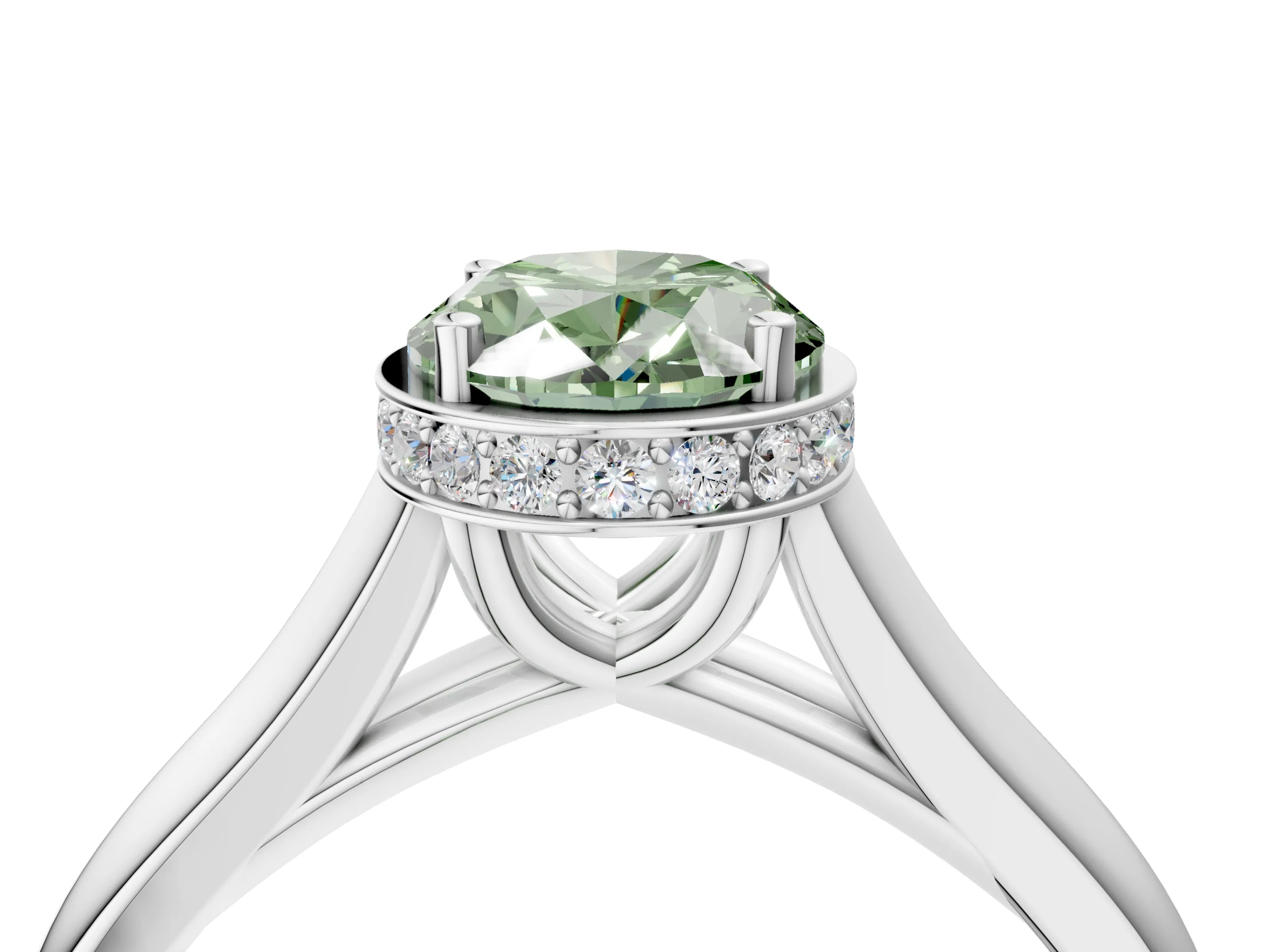 White gold Fancy Green Oval Cut Solitaire Diamond Engagement Ring with Four-Prong Setting and Tapered Band_16